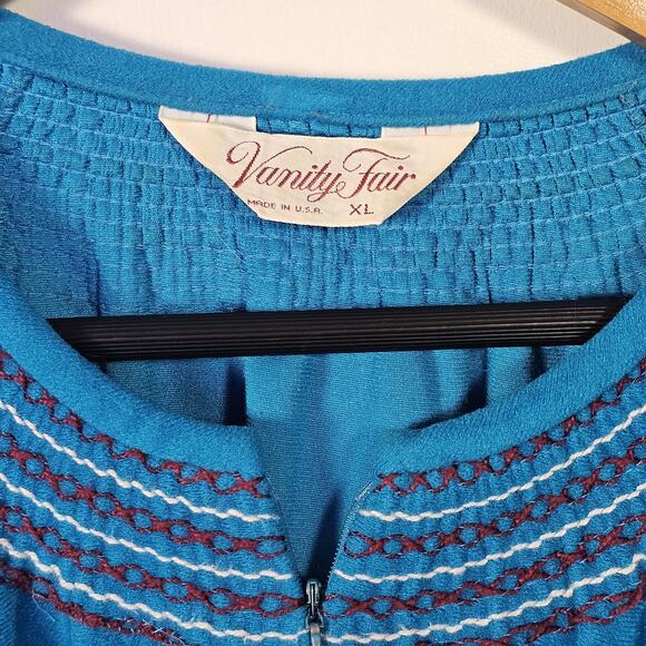 Vintage 70s Vanity Fair Embroidered Long Sleeve Zip Front House Coat Bathrobe XL - Picture 4 of 6